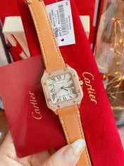 SANTOS LADY 35MM QUARTZ ROSE GOLD CASE DIAMOND BEZEL LEATHER