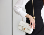 FLAP BAG 20CM WHITE LAMBSKIN GOLD HARDWARE