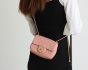 FLAP BAG 17CM BABY PINK LAMBSKIN GOLD HARDWARE
