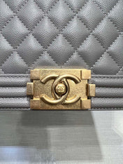 BOY BAG MEDIUM 25 GREY CAVIAR GOLD HARDWARE