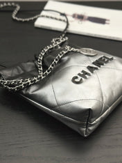 CC HOBO MINI 20CM BLACK GREY LAMBSKIN SILVER HARDWARE
