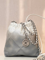 CC HOBO MINI 20CM WHITE GREY LAMBSKIN SILVER HARDWARE