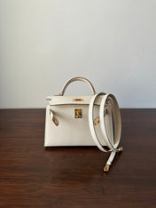 HM KELLY MINI 20 WHITE CHEVRE GOLD HARDWARE