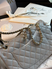 FLAP BAG 25CM GOLD HARDWARE GREY CAVIAR