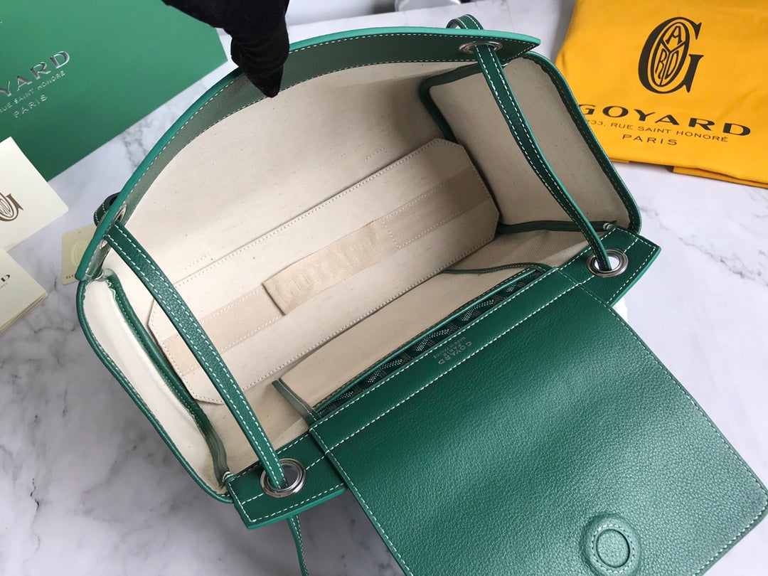 GOYA 26S ROUETTE PM TOTE BAG 30MM IN DARK GREEN CANVAS AND CALFSKIN