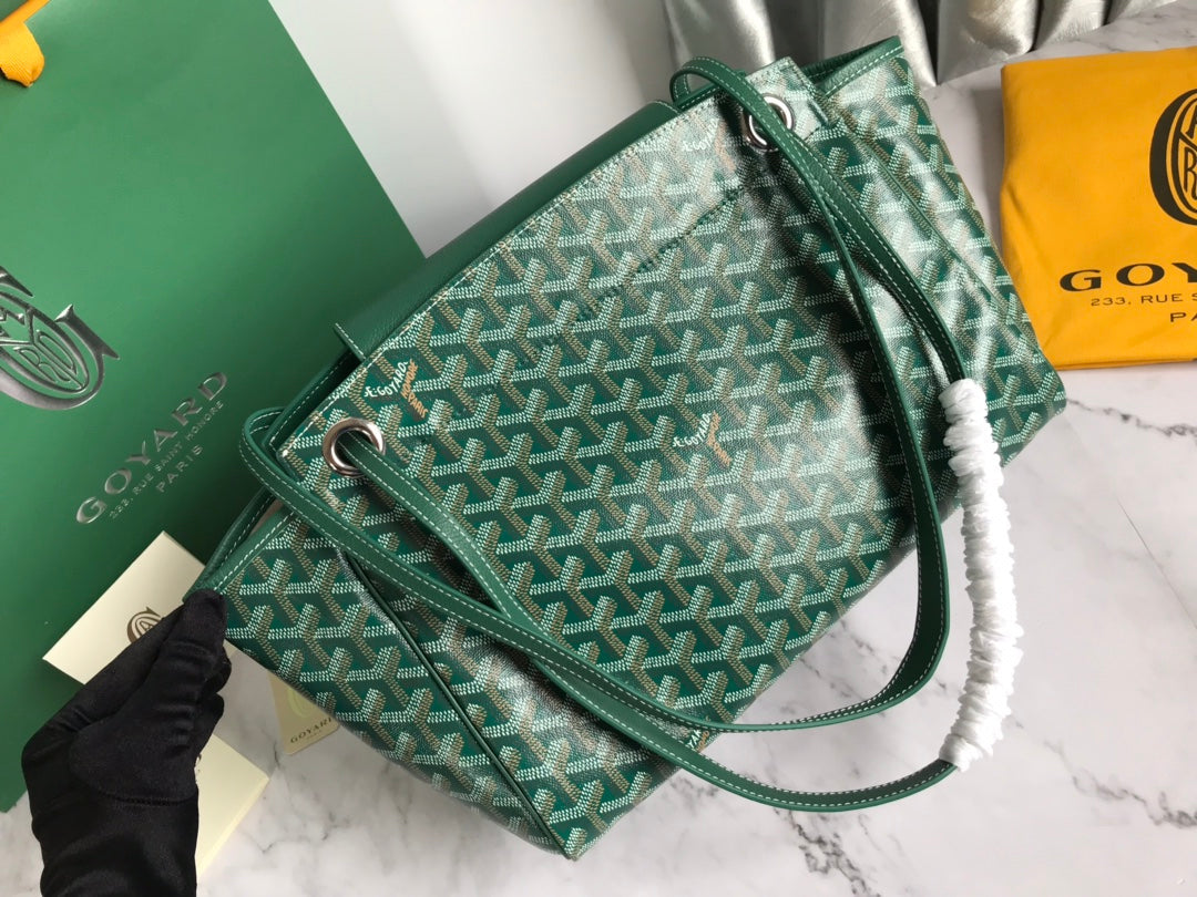 GOYA 26S ROUETTE PM TOTE BAG 30MM IN DARK GREEN CANVAS AND CALFSKIN