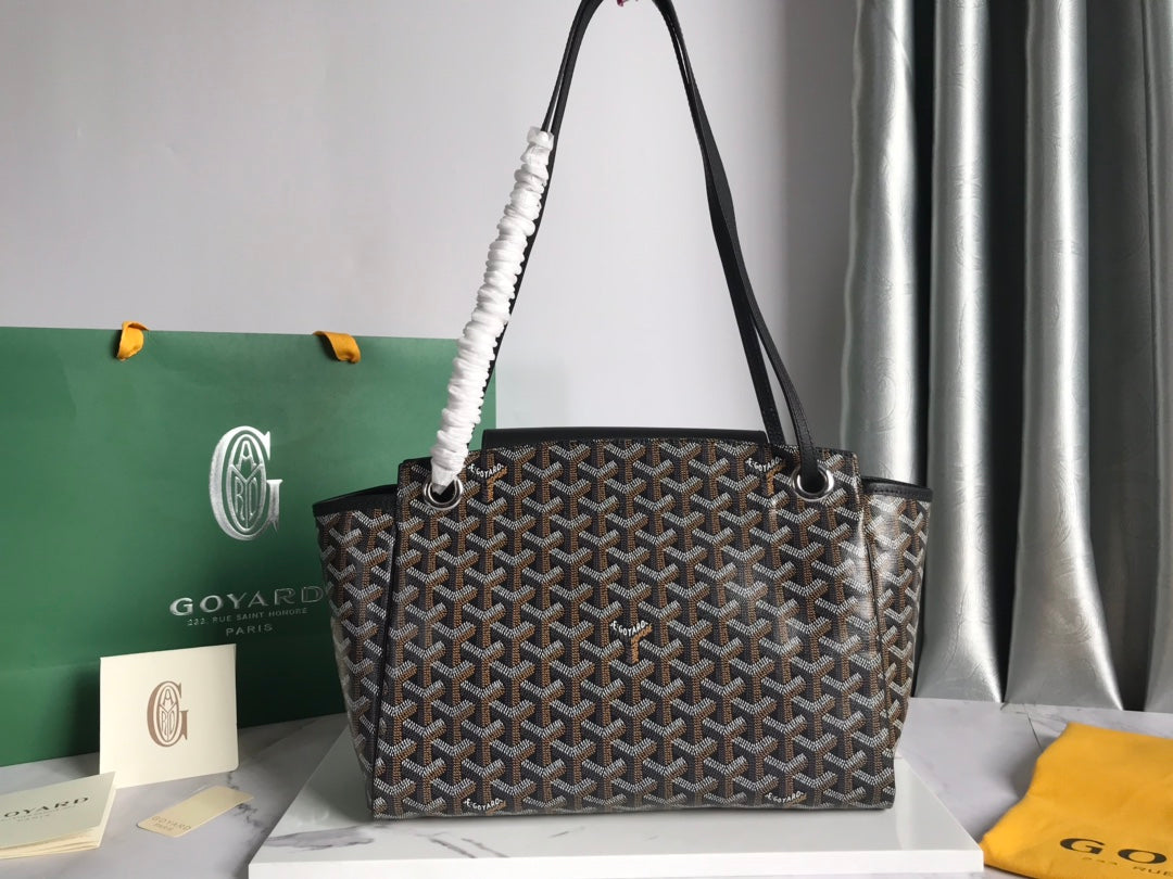 GOYA 26S ROUETTE PM TOTE BAG 30MM IN BLACK AND BROWN CANVAS AND CALFSKIN