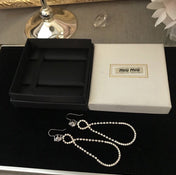 MIUMIU 26S CRYSTAL DOUBLE LOOP DROP EARRINGS IN SILVER TONE METAL 630846