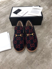 GG HORSEBIT LOAFER IN BLACK MIX RED WOOL AND LAMB FUR LINING