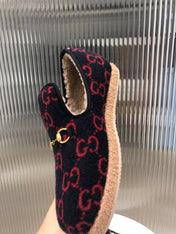 GG HORSEBIT LOAFER IN BLACK MIX RED WOOL AND LAMB FUR LINING