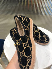 GG HORSEBIT LOAFER IN BLACK MIX YELLOW WOOL AND LAMB FUR LINING