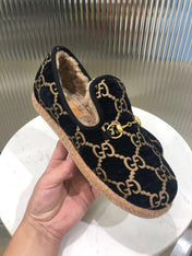 GG HORSEBIT LOAFER IN BLACK MIX YELLOW WOOL AND LAMB FUR LINING