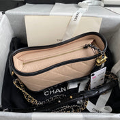 CC GABRIELLE MINI 20 HOBO BAG IN ALMOND BEIGE MIX BLACK CALFSKIN