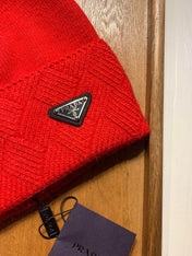 BEANIE HAT IN CHERRY RED WOOL AND RABBIT FUR 361436