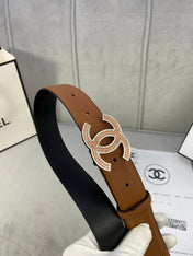 CC 26S BELT 30 MM IN TAN CALFSKIN STONE EMBELLISHED SILVER TONE 661124