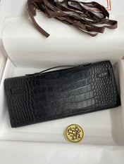 KELLY CUT 31 IN BLACK ALLIGATOR LEATHER WITH SILVER HARDWARE