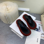 THE ROW 26S GINZA THONG SANDALS IN BLACK CALFSKIN AND BURGUNDY RED SUEDE