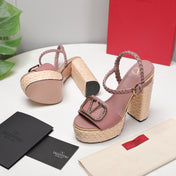 VLTN ESPADRILLE WEDGE SANDALS 25S 130 MM IN MUTED CLAY PINK LAMBSKIN WITH GOLD HARDWARE