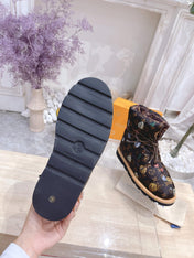 PILLOW COMFORT ANKLE BOOTS IN CHOCOLATE BROWN MONOGRAM NYLON
