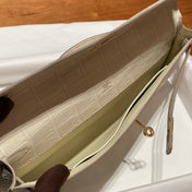 KELLY CUT 31 IN WHITE CREAM ALLIGATOR LEATHER WITH GOLD HARDWARE
