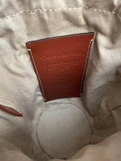 SMALL WOODY BASKET 17 IN NATURAL FIBERS BROWN WEBBING DARK BROWN CALFSKIN