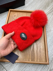 BEANIE HAT IN CHERRY RED WOOL AND RABBIT FUR 346718