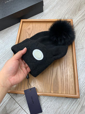 BEANIE HAT IN BLACK WOOL AND RABBIT FUR 346717