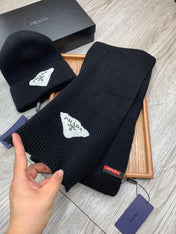 SET SCARF AND HAT IN BLACK WOOL AND RABBIT FUR 386077