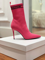 BALMAIN 26S BOOTS 105 MM IN DARK PINK FLYKNIT STYLE 16
