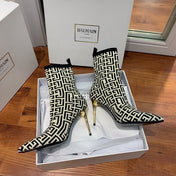 BALMAIN 26S BOOTS 105 MM IN BLACK AND LIGHT BEIGE FLYKNIT STYLE 9