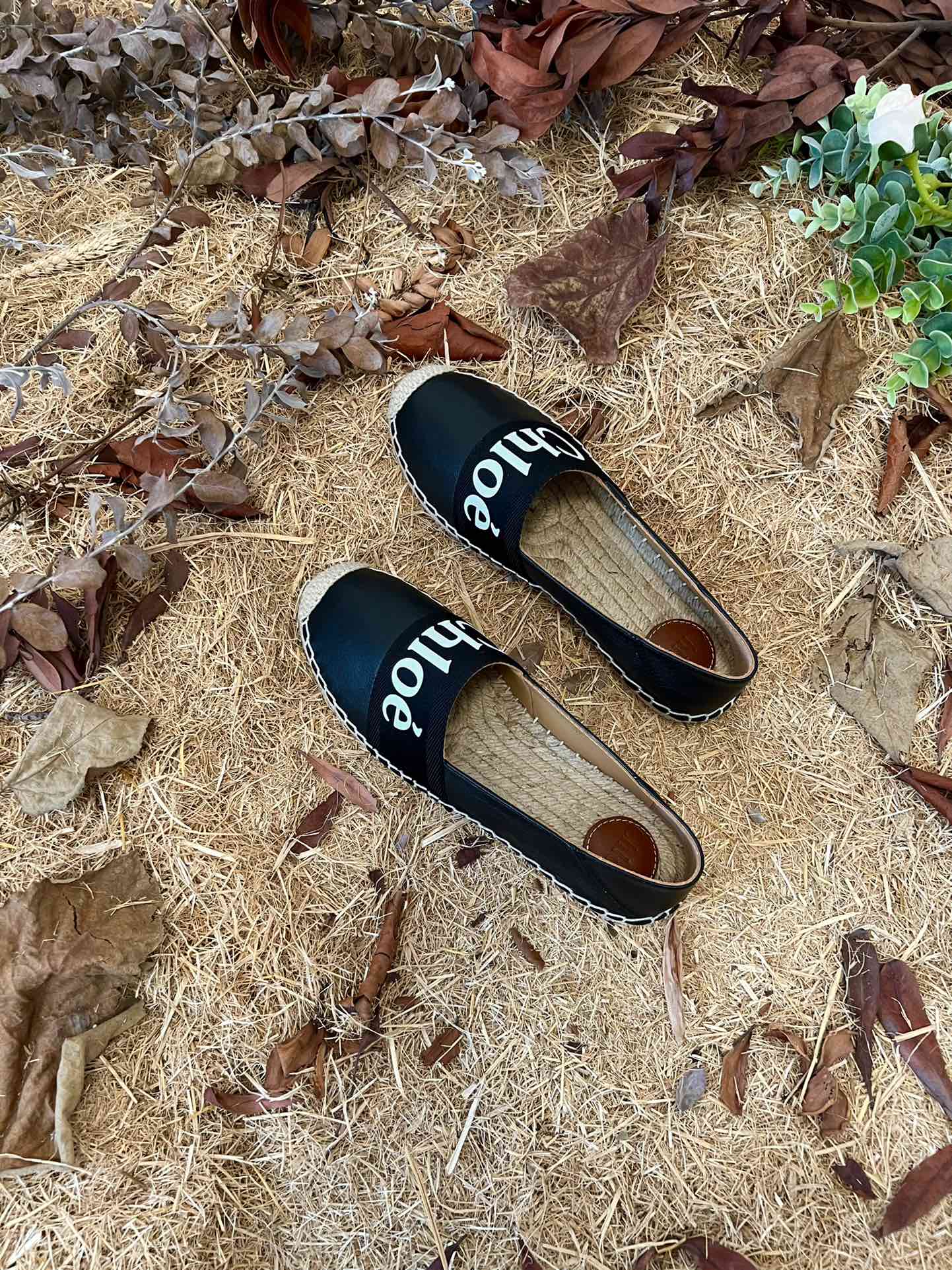 CHLOÉ 26S ESPADRILLE LOAFERS IN BLACK CALFSKIN AND CANVAS