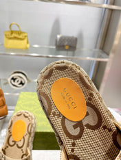 LV MONOGRAM THICK PLATFORM SANDALS IN BEIGE CANVAS