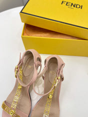 FENDI HIGH-HEELED 85 MM SANDALS IN LIGHT PINK LAMBSKIN WITH GOLD HARDWARE