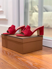 Summer Charms Mules 80 Red Suede Pink Lambskin