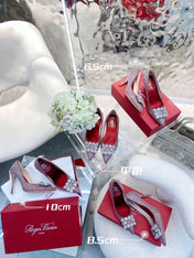 EFFLORESCENCE BALLERINAS IN RED CALFSKIN WITH FULLY EMBELLISHED CRYSTALS