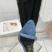 TOM FORD 26S GOLD BUCKLE HEELS 105 MM IN BLUE DENIM