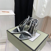 TOM FORD 26S GOLD BUCKLE HEELS 105 MM IN SILVER LAMBSKIN