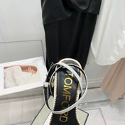 PADLOCK HIGH HEEL 10 CM SANDAL IN WHITE SHEEPSKIN