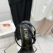 TOM FORD 26S GOLD BUCKLE HEELS 105 MM IN BLACK LAMBSKIN
