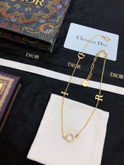 CD 26S DIOR LOGO CHAIN LAYERED NECKLACE IN GOLD TONE METAL WITH CRYSTAL 631007
