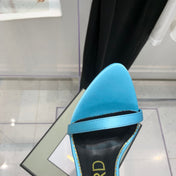 PADLOCK HIGH HEEL 10 CM SANDAL IN AQUA BLUE SHEEPSKIN