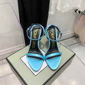 TOM FORD 26S GOLD BUCKLE HEELS 105 MM IN AQUA BLUE LAMBSKIN