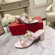 ROMAN STUD PASTEL PINK CALFSKIN SLIDE SANDAL 60 MM