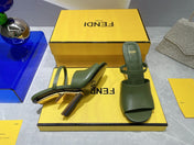 FENDI FIRST 95 MM HIGH-HEELED SANDAL IN OLIVE GREEN LAMBSKIN GOLD HARDWARE