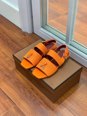 LP RAFFIA CHARMS STRAP FLATS SANDAL ORANGE CALFSKIN