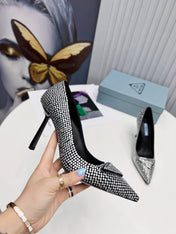 PRADA 26S POINTED TOE PUMPS STILETTO HEEL 95MM IN CRYSTAL EMBELLISHED STYLE 1