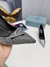 PRADA 26S POINTED TOE PUMPS STILETTO HEEL 95MM IN CRYSTAL EMBELLISHED STYLE 1