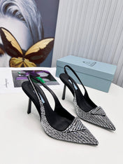 PRADA 26S SLINGBACK PUMPS STILETTO HEEL 95MM IN CRYSTAL EMBELLISHED STYLE 1