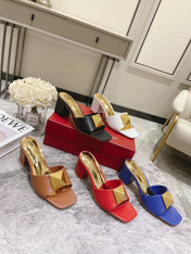 ONE STUD HEELED MULE 60 MM IN CHERRY RED CALFSKIN