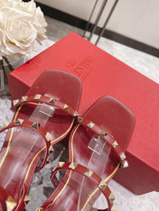 HIGH HEEL 6 CM SANDAL IN RUBY RED LAMBSKIN WITH STUDS
